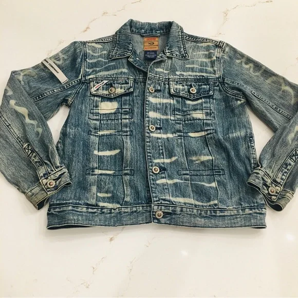 Vintage 2000 Paco Jeans Med Wash Mixed Distressed Denim Jacket Mens Size Small. - Picture 1 of 11